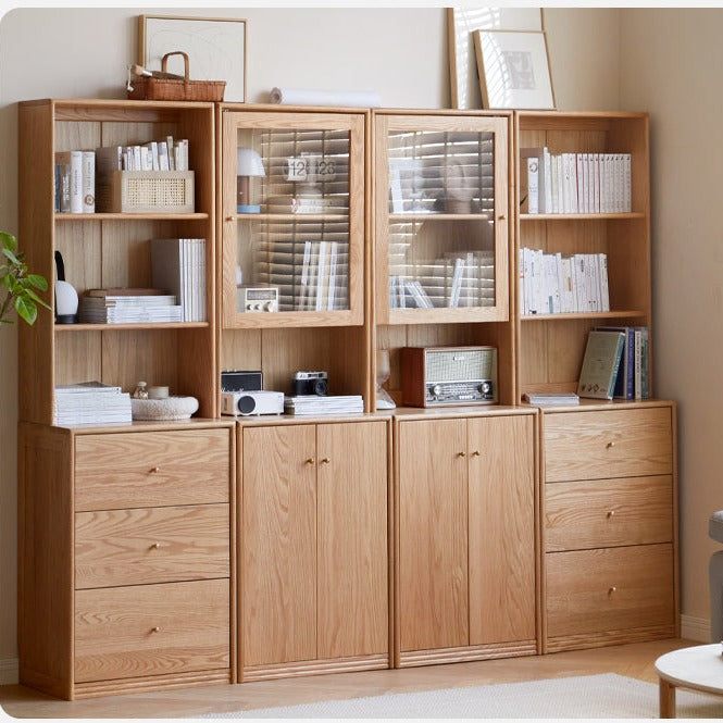 Floor-to-ceiling combination bookshelf, glass bookcase Oak"