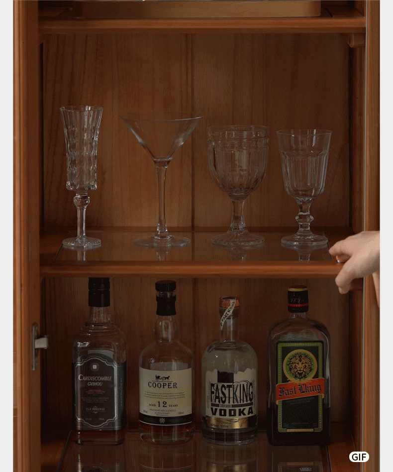 Cherry Solid Wood Bookcase with Glass Display Cabinets