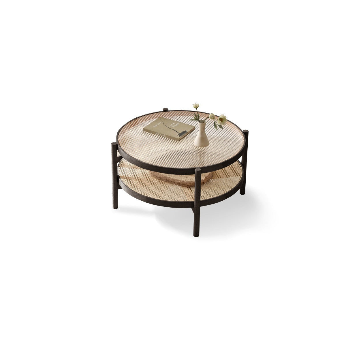 Coffee table.glass, rattan Oak solid wood"