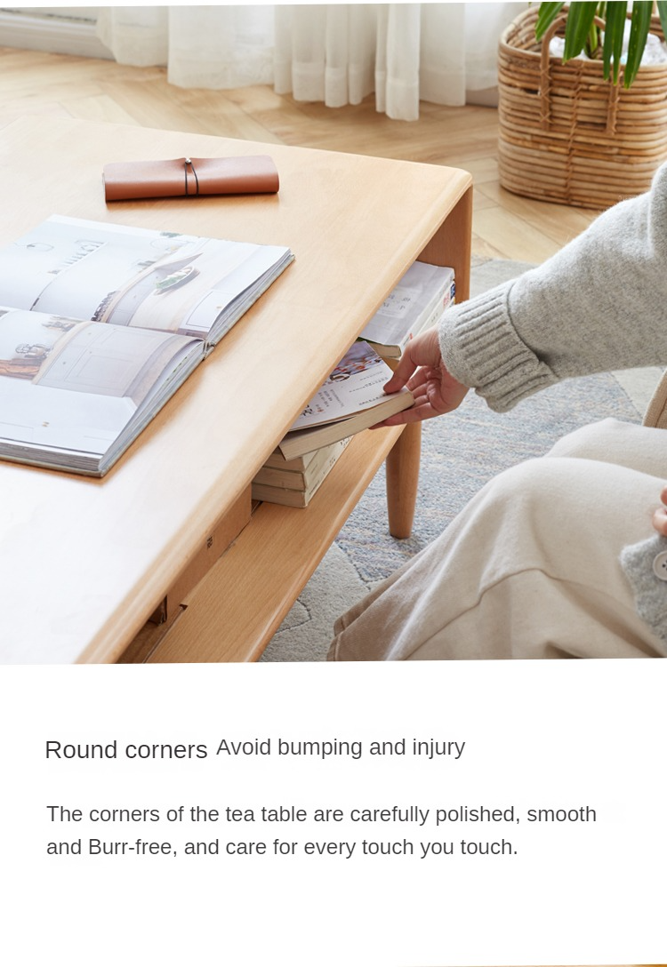 Beech Solid Wood Glass Sliding Door Coffee Table