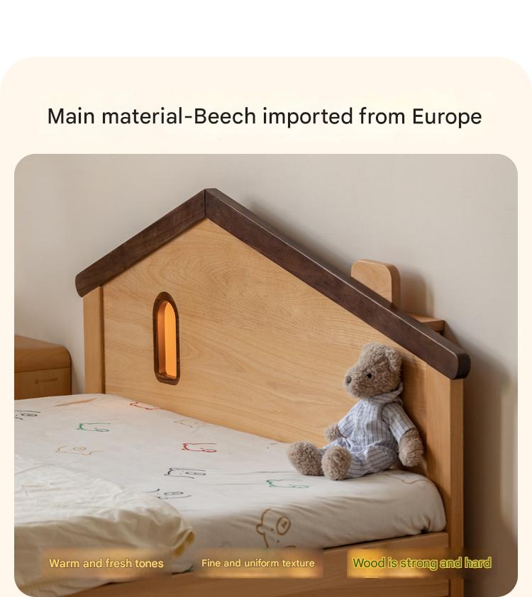 Beech, Poplar, Little House Kids Bed with 15min Delay Turning Off the Lights<