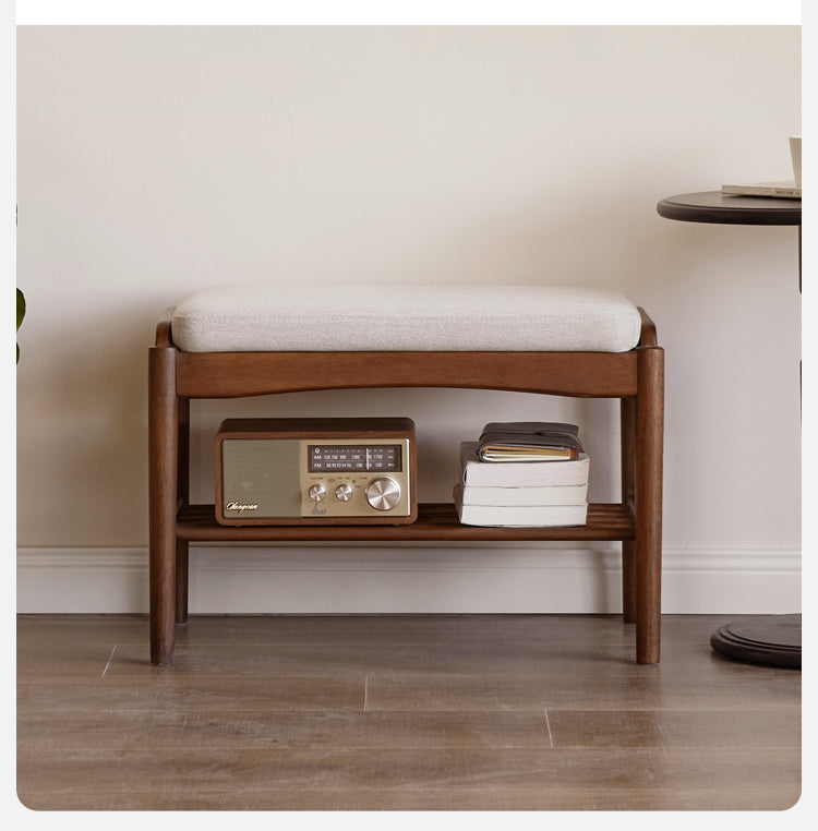 Black Walnut Solid Wood Genuine leather, Fabrics Shoe Changing Stool
