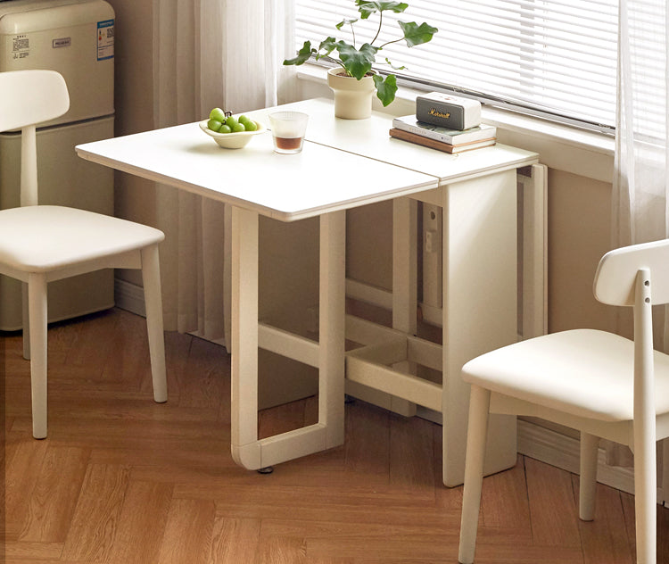 Rubber Solid Wood Modern White Cream Folding Dining Table