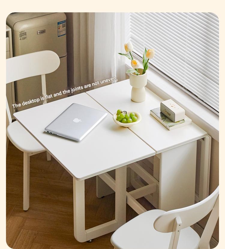 Rubber Solid Wood Modern White Cream Folding Dining Table