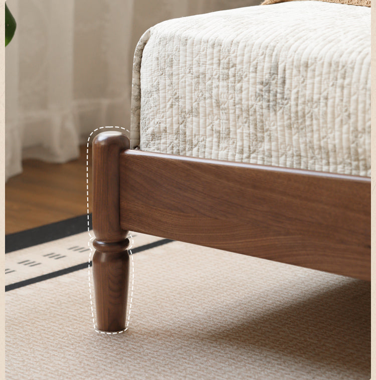 Black Walnut, Poplar Solid Wood Big Bed Retro French