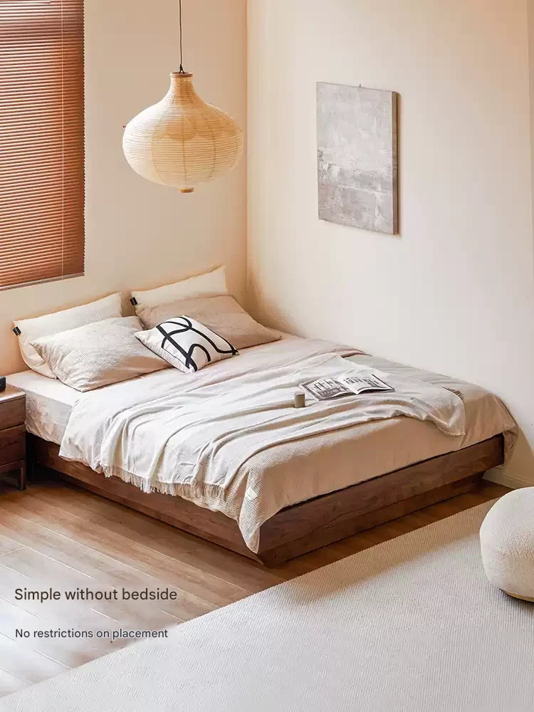 Black walnut solid wood platform bed, headboard-free box bed