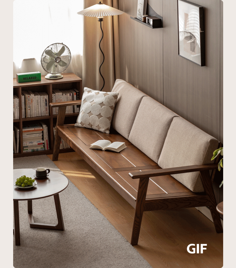Oak Solid Wood Straight Sofa 4 fabrics color