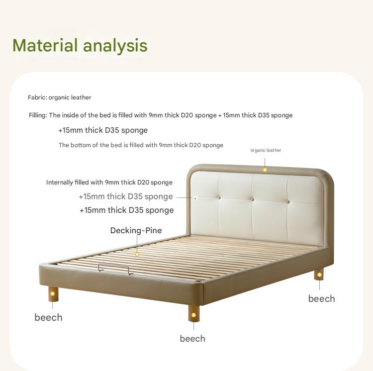 Organic Leather Children's Soft Bag High Headboard Single Bed