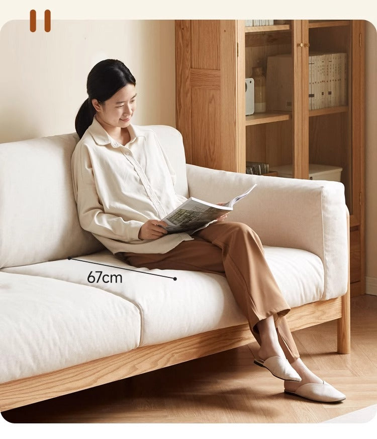 Oak Solid Wood Modern Straight Fabric Sofa