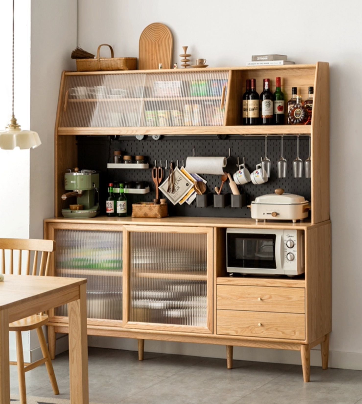 Oak Solid Wood Sideboard Multi-Functional Buffet Cabinet
