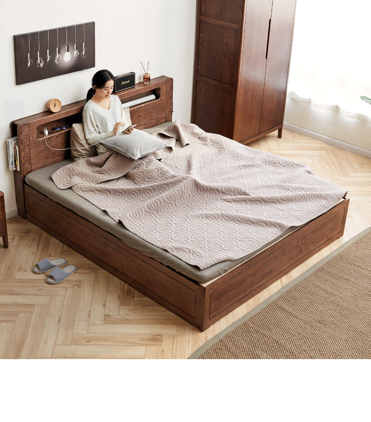Oak Solid Wood Luminous Storage Box Bed