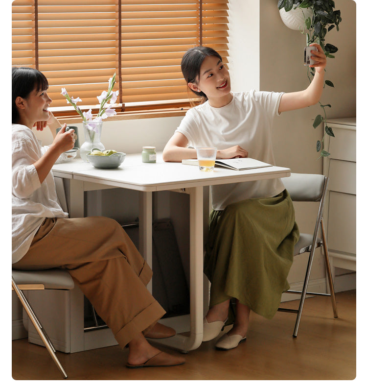 Poplar Solid Wood Cream Wind Rock Slab Folding Dining Table