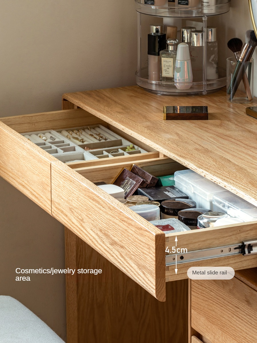 Oak, Ash Solid Wood Retractable Dressing Table Storage Cabinet.