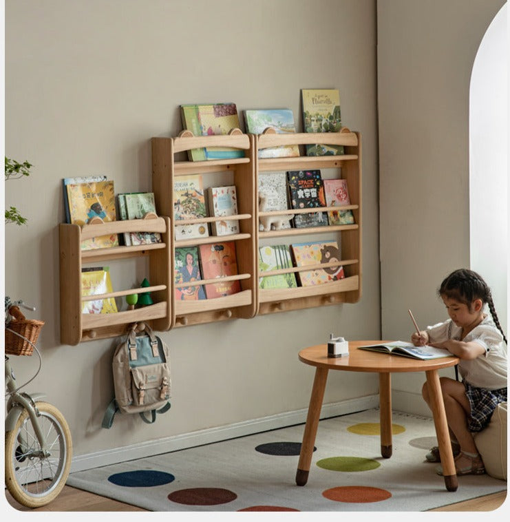 Beech Solid Wood Cute Bear Wall-Mounted Bookshelf Display Shelf