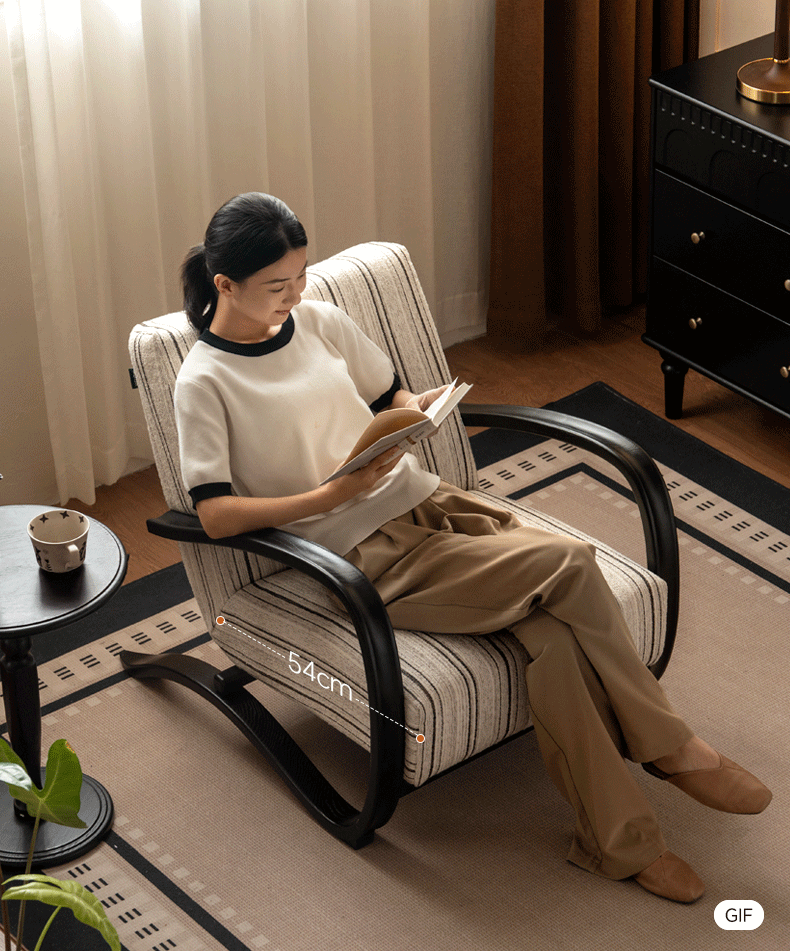 Ash Solid Wood Mid-Century Modern Rocking Accent Chair with Bentwood Frame