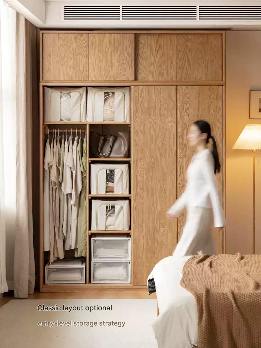 Oak Solid Wood Modern Storage Wardrobe.