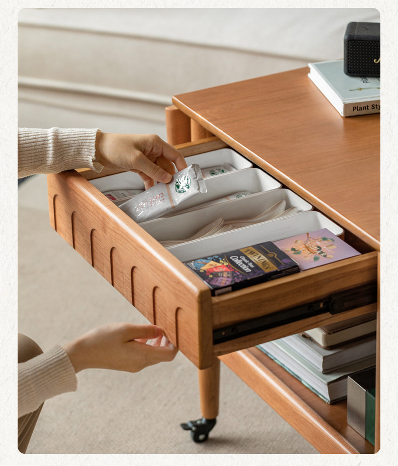 Cherry Solid Wood Mobile Folding Coffee Table.