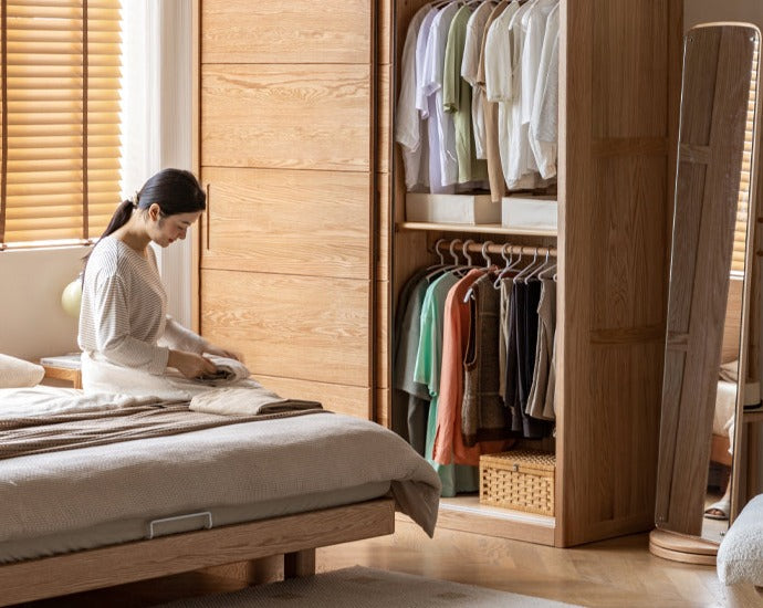 Oak, Pine Solid Wood Sliding Door Wardrobe.