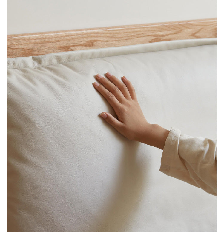 Oak Solid Wood Top Grain Leather, Technical Cloth ,Fabric Bed