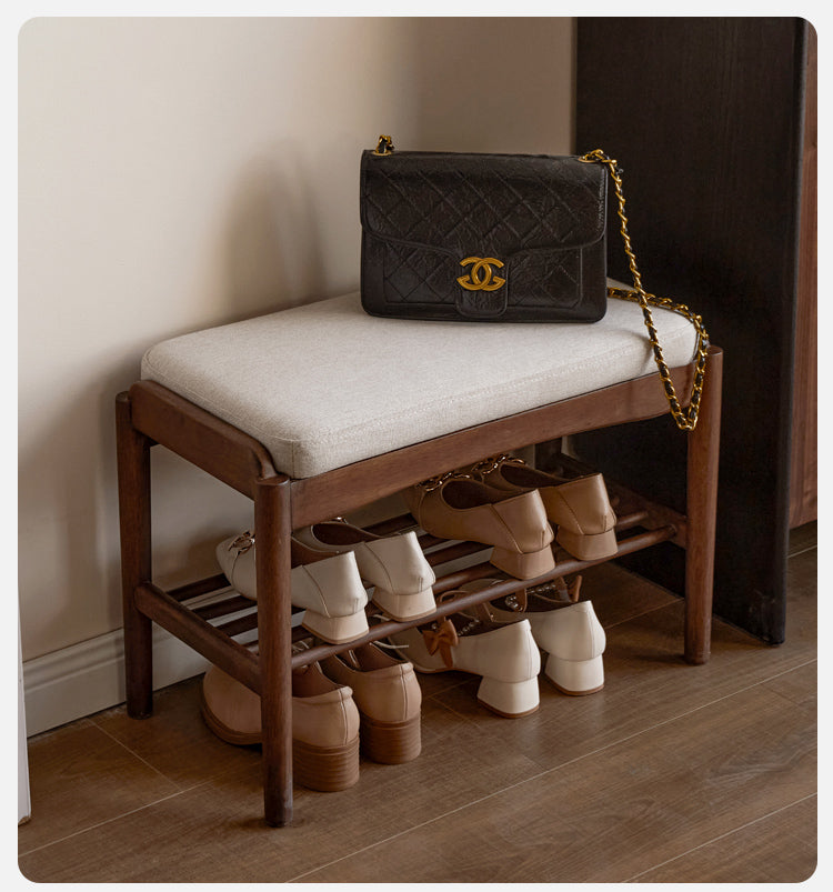 Black Walnut Solid Wood Genuine leather, Fabrics Shoe Changing Stool
