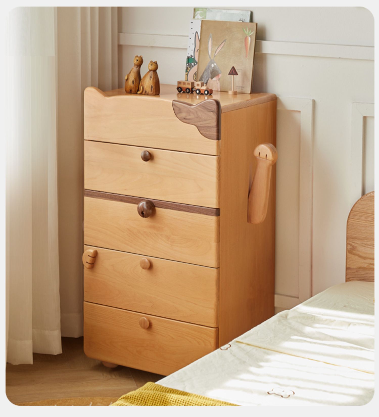 Beech Solid Wood  Kids Chest of Drawers -Type Toy Storage Cabinet