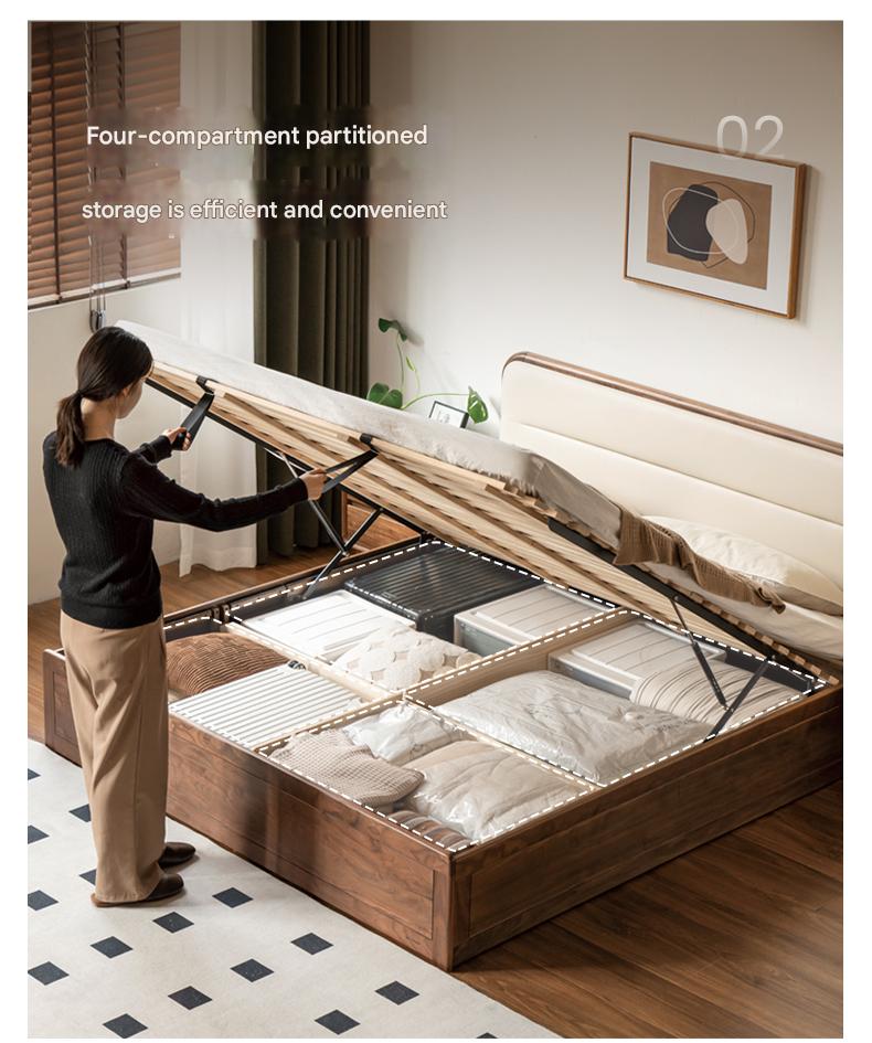 Black walnut solid wood storage box bed technology cloth soft back