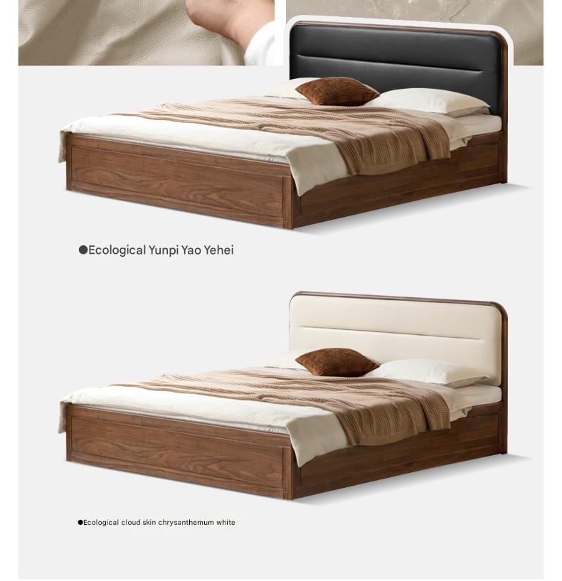 Black walnut solid wood storage box bed technology cloth soft back
