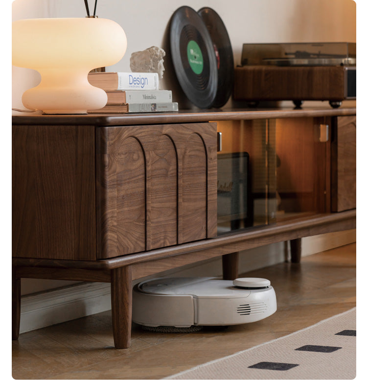 Black Walnut Solid Wood Retro Large Capacity TV Cabinet.