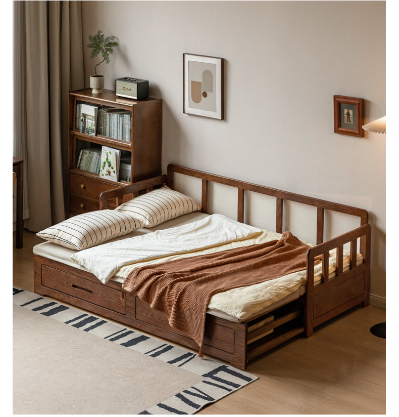Oak, Solid Rubberwood Wood Folding Storage Sofa Bed