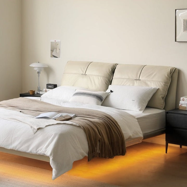 First Layer Cowhide Upholstered Suspension Down Bed Cream Style Elephant Ear Bed