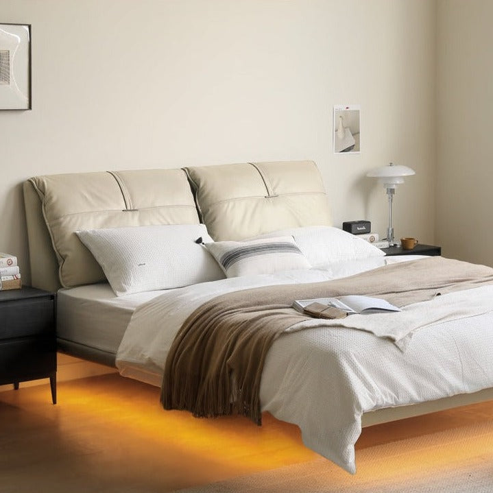 First Layer Cowhide Upholstered Suspension Down Bed Cream Style Elephant Ear Bed