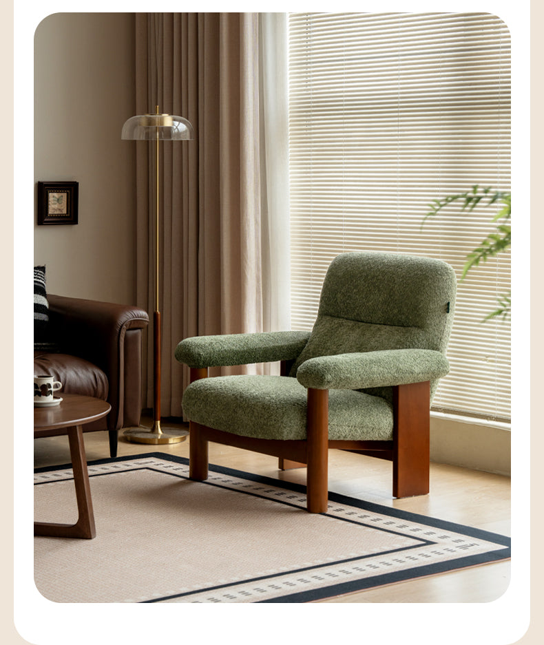 Beech Solid Wood Fabric Single Armchair Retro.