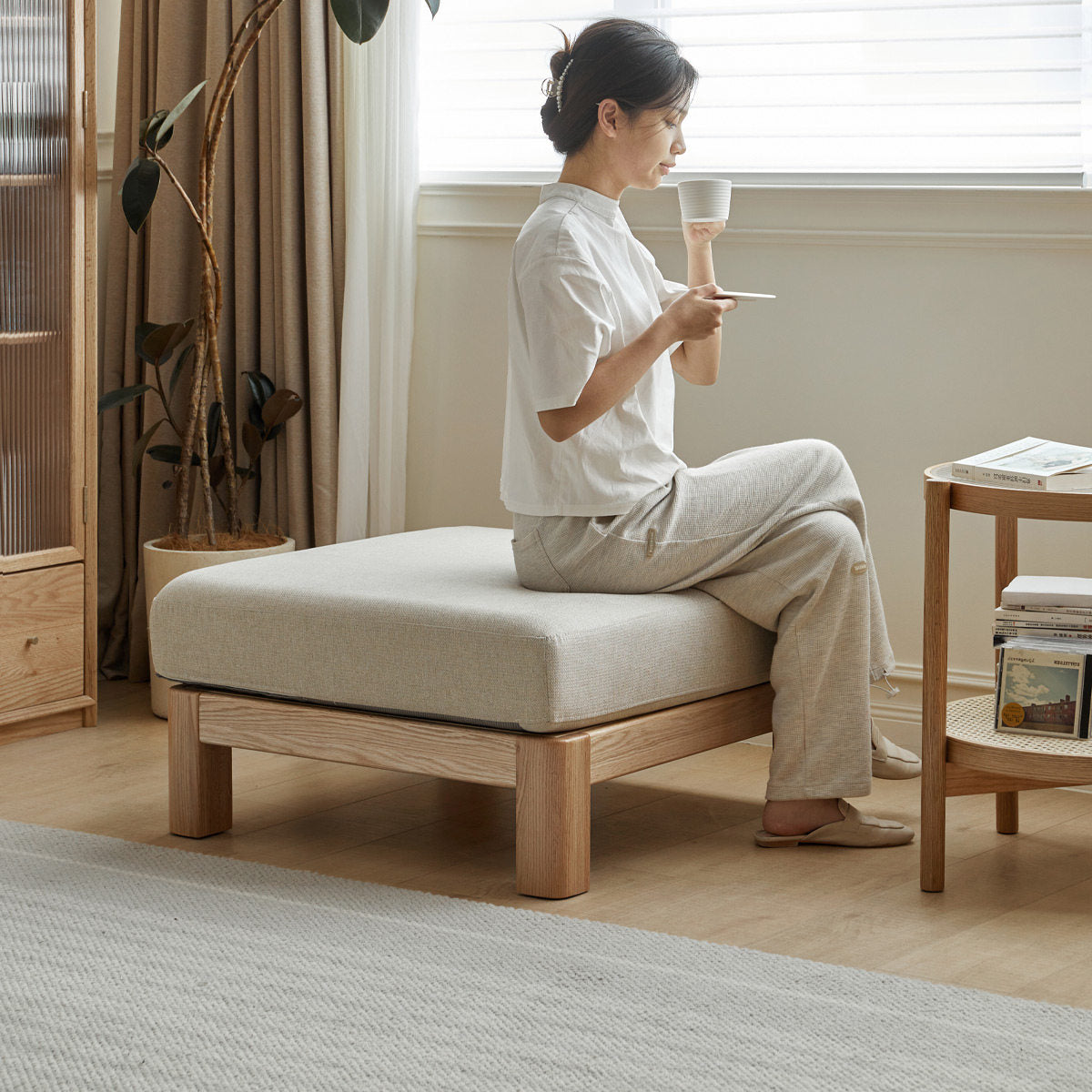Oak, Ash, Cherry, Black Walnut Solid Wood Casual Footstool with Modern Minimalist Style