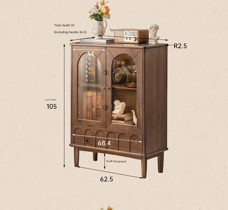 Black Walnut Solid Wood French Retro Side Cabinet