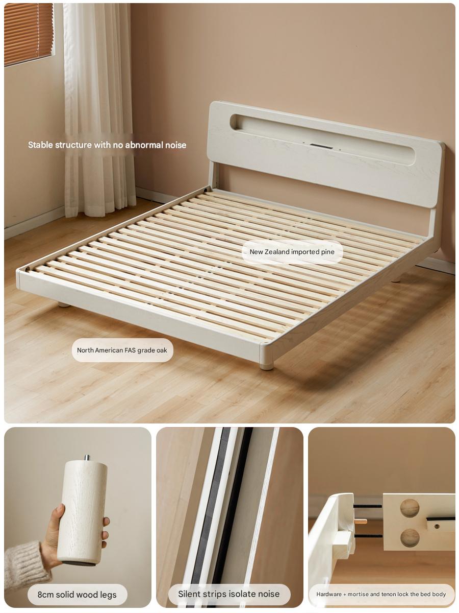 Oak Solid Wood Bed Cream Suspension Bed Luminous
