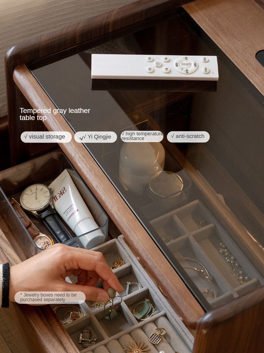 Russian White Oak, Black Walnut, Oak, Ash, Sandalwood Solid Wood Nightstand Socket, Lamp.