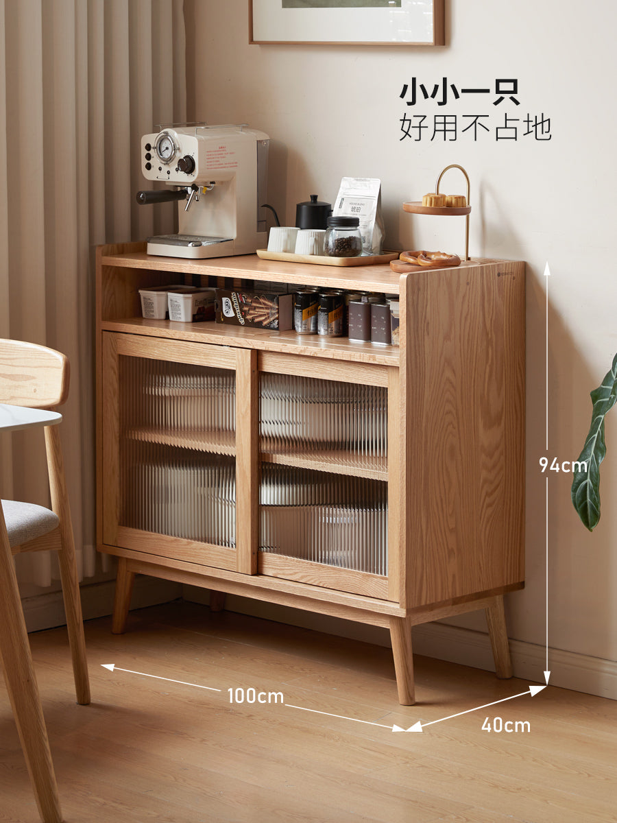 Oak Solid Wood, Solid RubberWood Sideboard Sliding Doors
