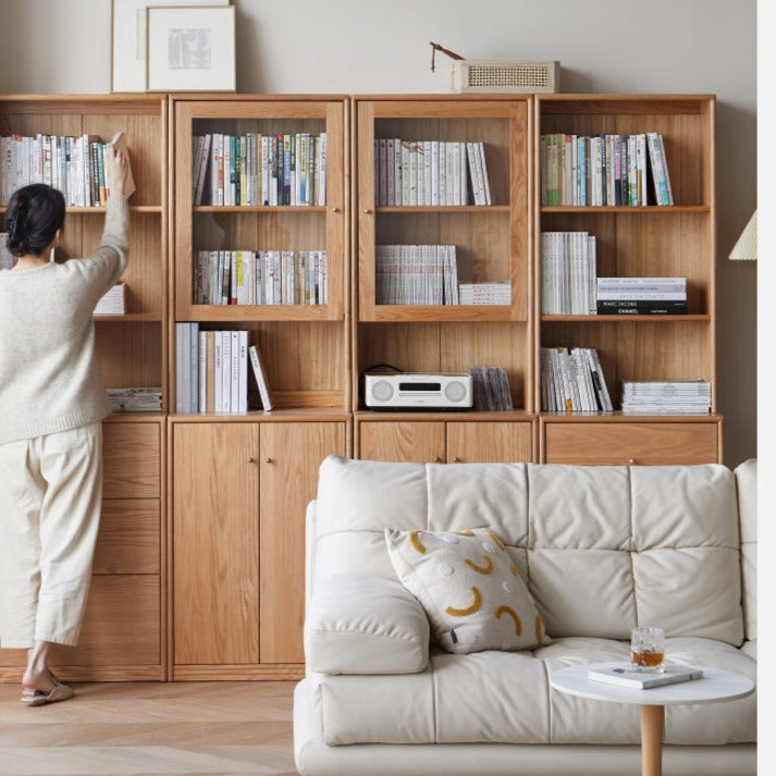 Floor-to-ceiling combination bookshelf, glass bookcase Oak"