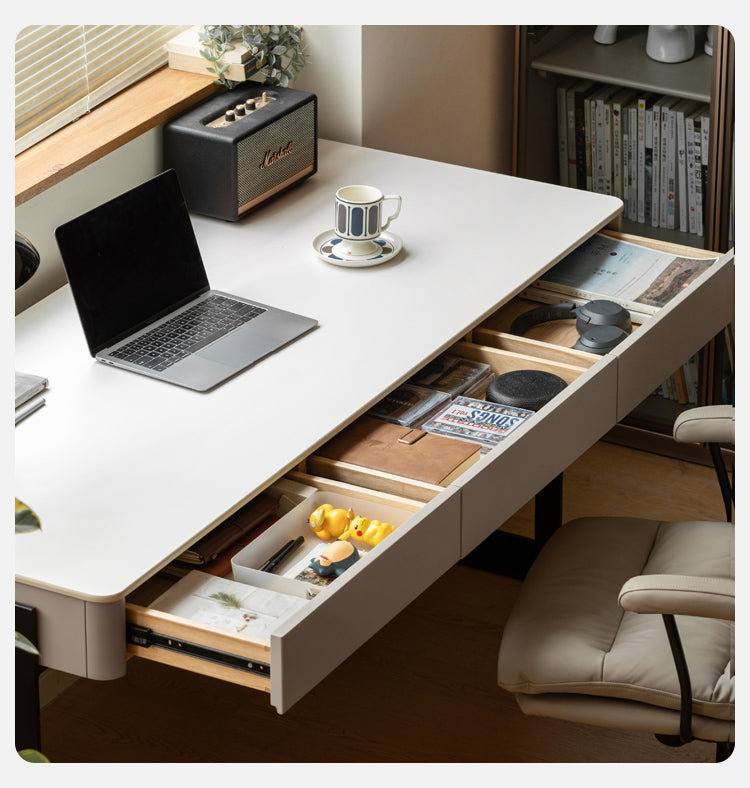 Ash solid wood rock board Italian light luxury office desk with drawer"