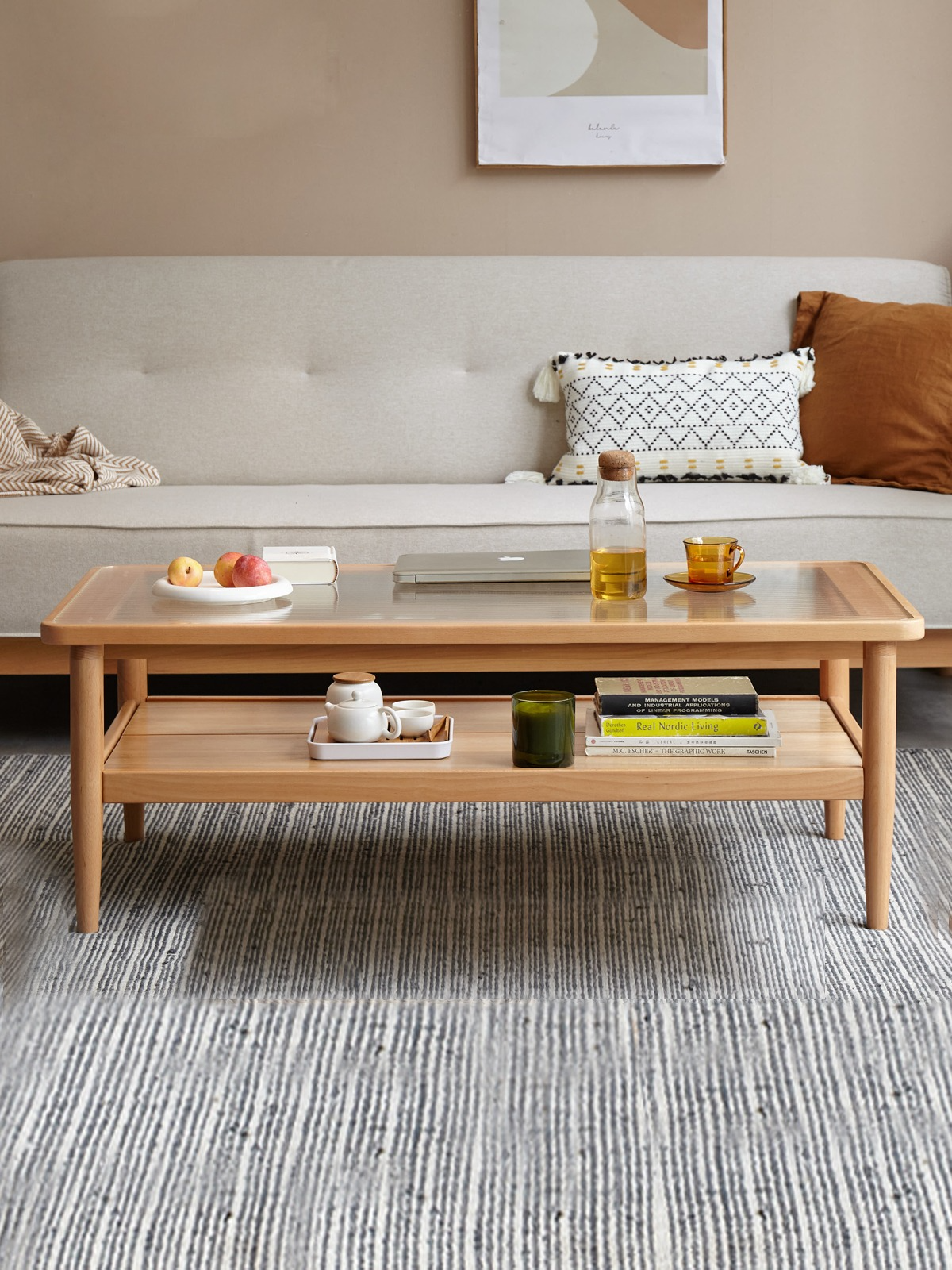 Beech Solid Wood Glass Coffee Table Nordic