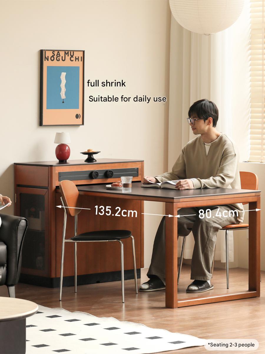 Poplar Solid Wood Island Retro Retractable Rock Plate Table Integrated