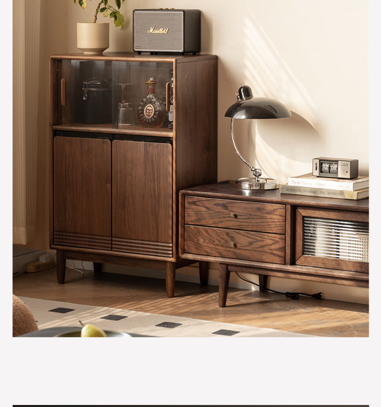 Black Walnut, Oak, Solid Longan Hardwood , Cherry Solid Wood Modern Side Cabinet