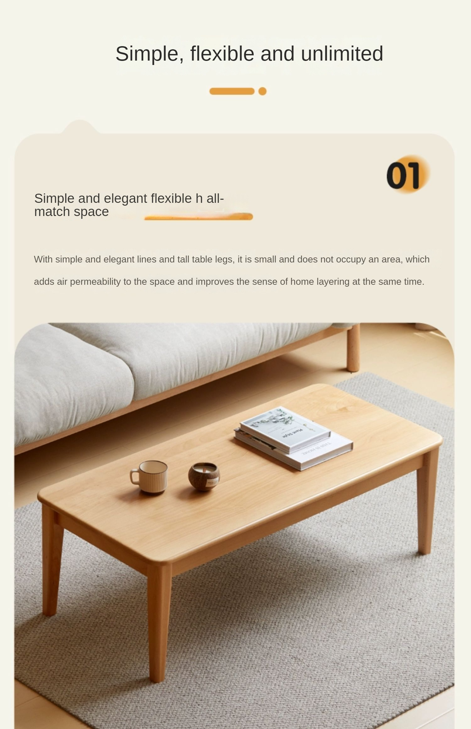 Beech Solid Wood Coffee Table Modern