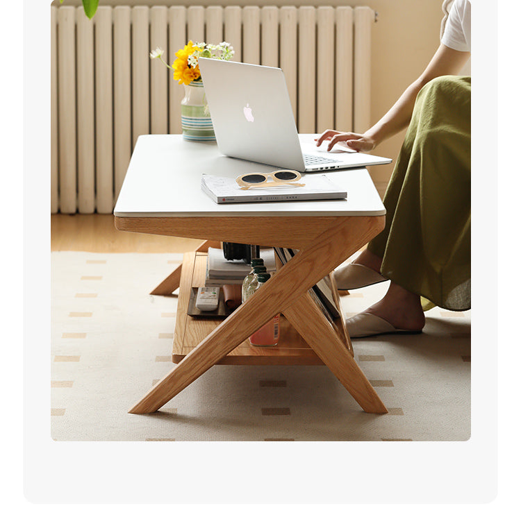 Oak Solid Wood Modern Rock Plate Coffee Table