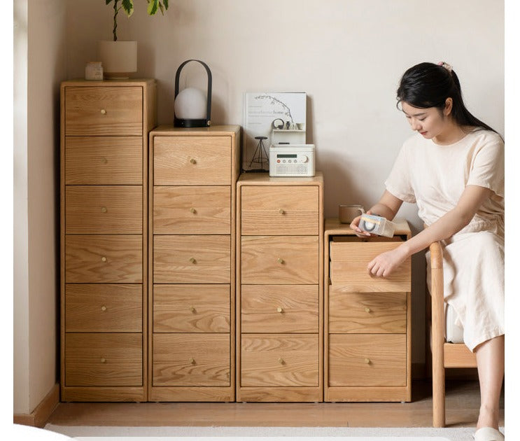 Oak, Beech Solid Wood Side Cabinet, Multi-Functional Storage