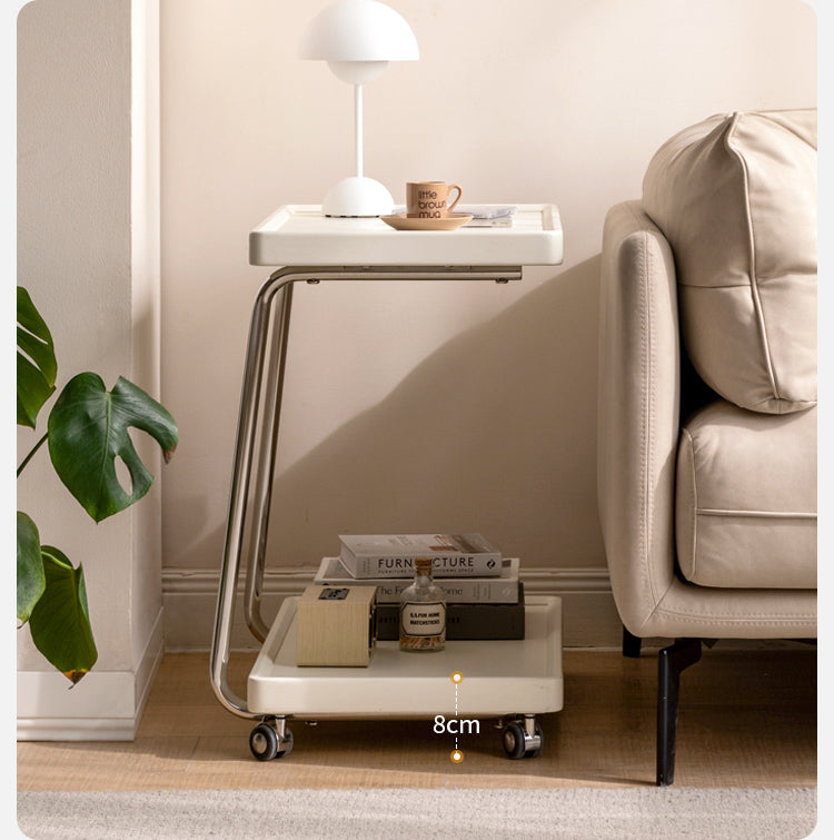 Poplar, Solid Rubberwood Edge Table C-type Mobile