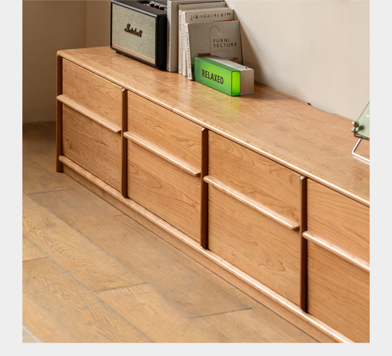 Сherry Solid Wood Modern Floor Storage Locker TV Cabinet.