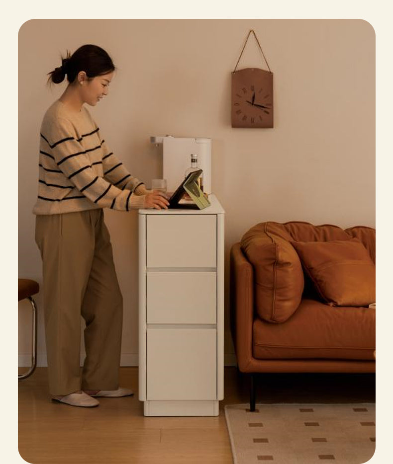 Poplar Solid Wood Partition Dining Cabinet, White Cream Rock Board