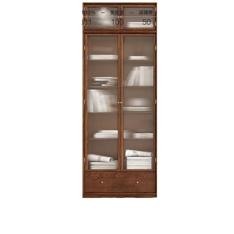 Oak Solid Wood Dust-Proof Glass Door Wall Floor-to-ceiling Bookshelf