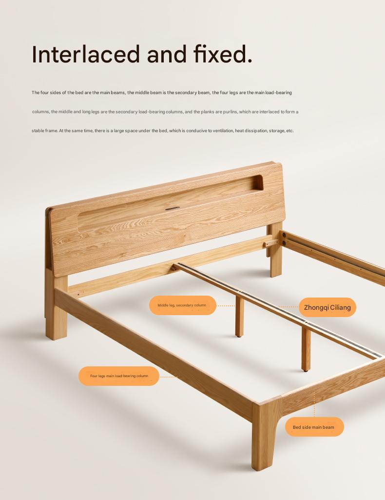 Oak, Beech Solid Wood With Light And Bookshelf Bed
